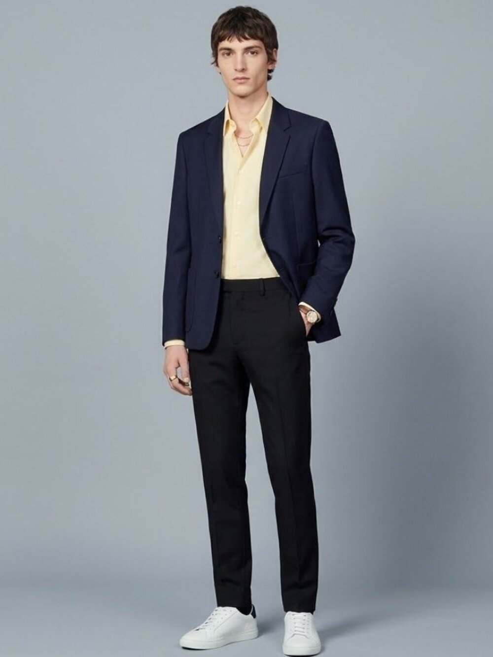 Sandro Paris Mens Navy Wool Preppy LondonSuit Blazer Jacket Slim Fit 2-Button
